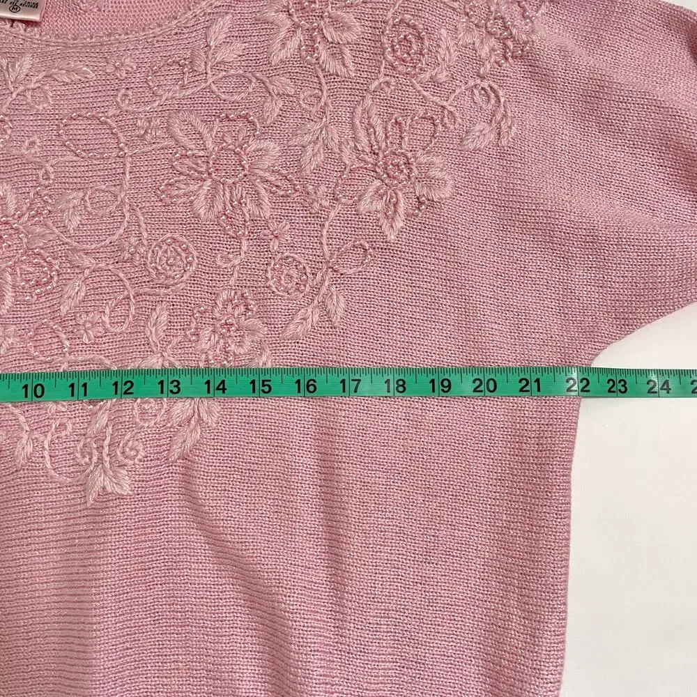 VTG Jaclyn Smith Womens Knit Sweater M Pastel Pink Beaded Coquette Floral Dainty - Picture 16 of 16